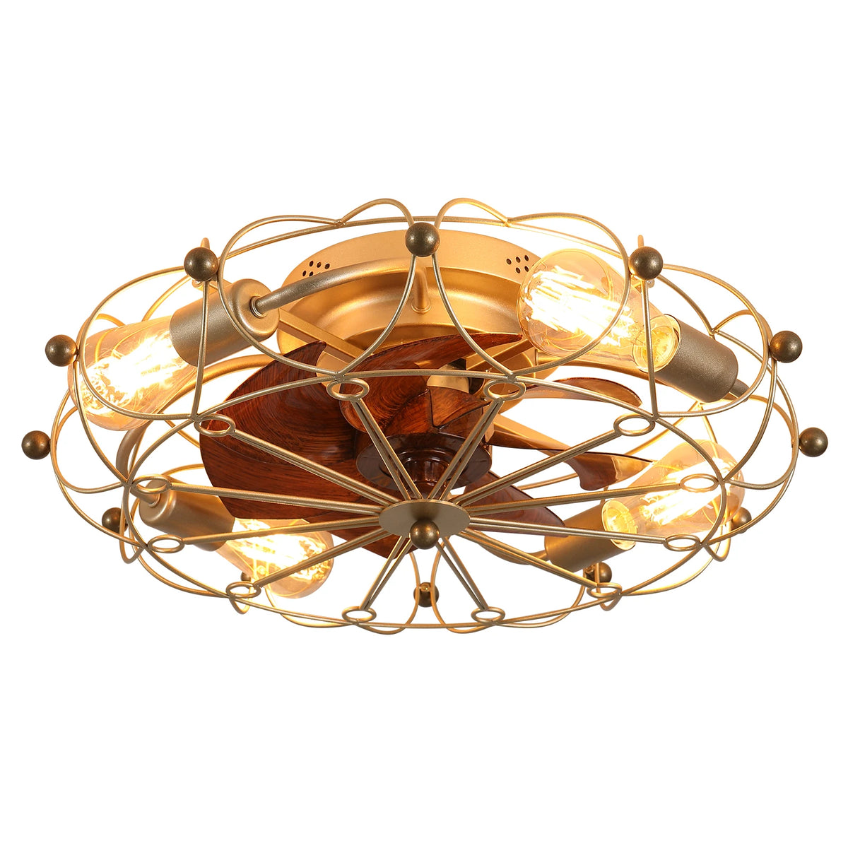 20" Golden Vintage Caged Ceiling Fan Light - 6-Speed Remote Control Industrial Style for Living Room Bedroom Dining Room Kitchen