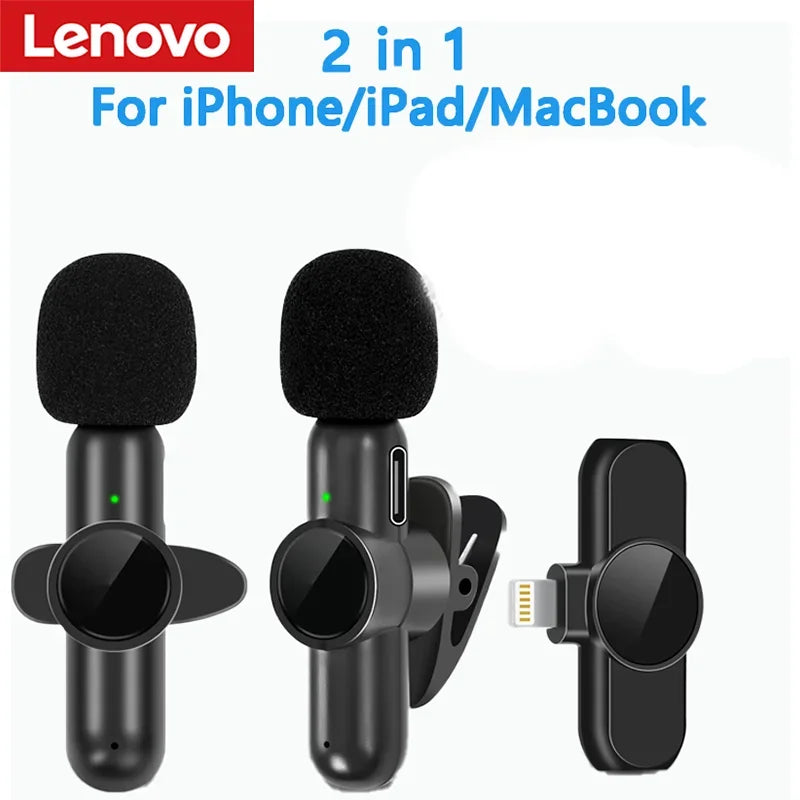 Lenovo 2.4G Wireless Lavalier Microphone Noise Cancelling Audio Video Recording for IPhone/iPad/Android/Samsung Live GameMic