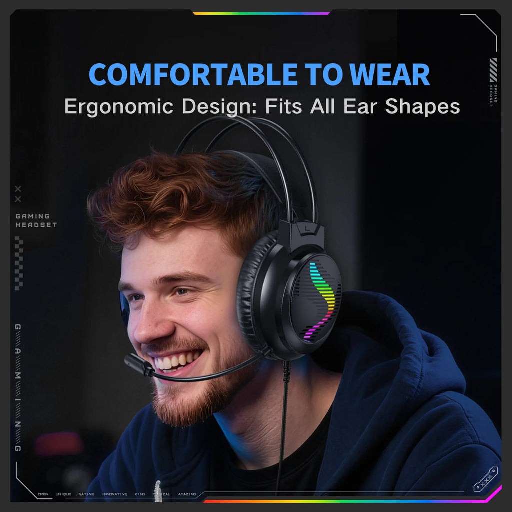 Acinaci J11  Gaming Headset for PS4 PC Xbox One PS5 Switch via 3.5mm Audio Jack, with Mic, LED Light