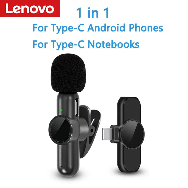 Lenovo 2.4G Wireless Lavalier Microphone Noise Cancelling Audio Video Recording for IPhone/iPad/Android/Samsung Live GameMic
