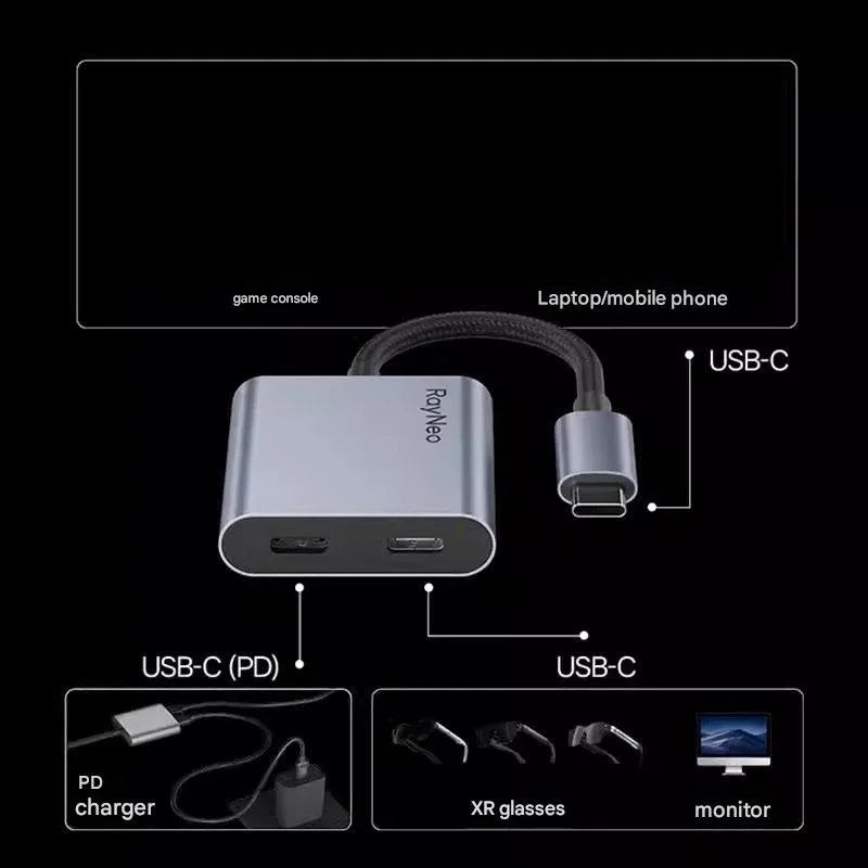 RayNeo USB-C Adapter Portable Converter Same Screen Adapter for RayNeo Air Glasses Adapter C-Mount Game Equipment