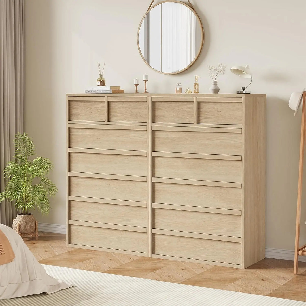 Natural Wood 7-Drawer Dresser, Vertical Storage Cabinet Sturdy PB board, anti-tip safety kit. Space-saving storage, for bedroom, living room, entrance, children's room