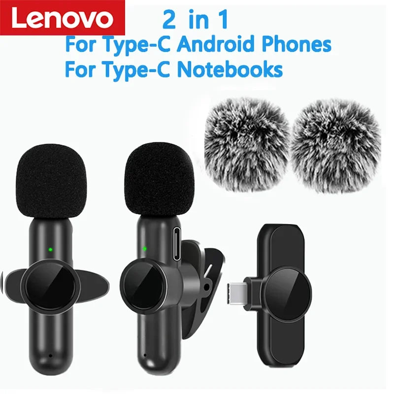 Lenovo 2.4G Wireless Lavalier Microphone Noise Cancelling Audio Video Recording for IPhone/iPad/Android/Samsung Live GameMic