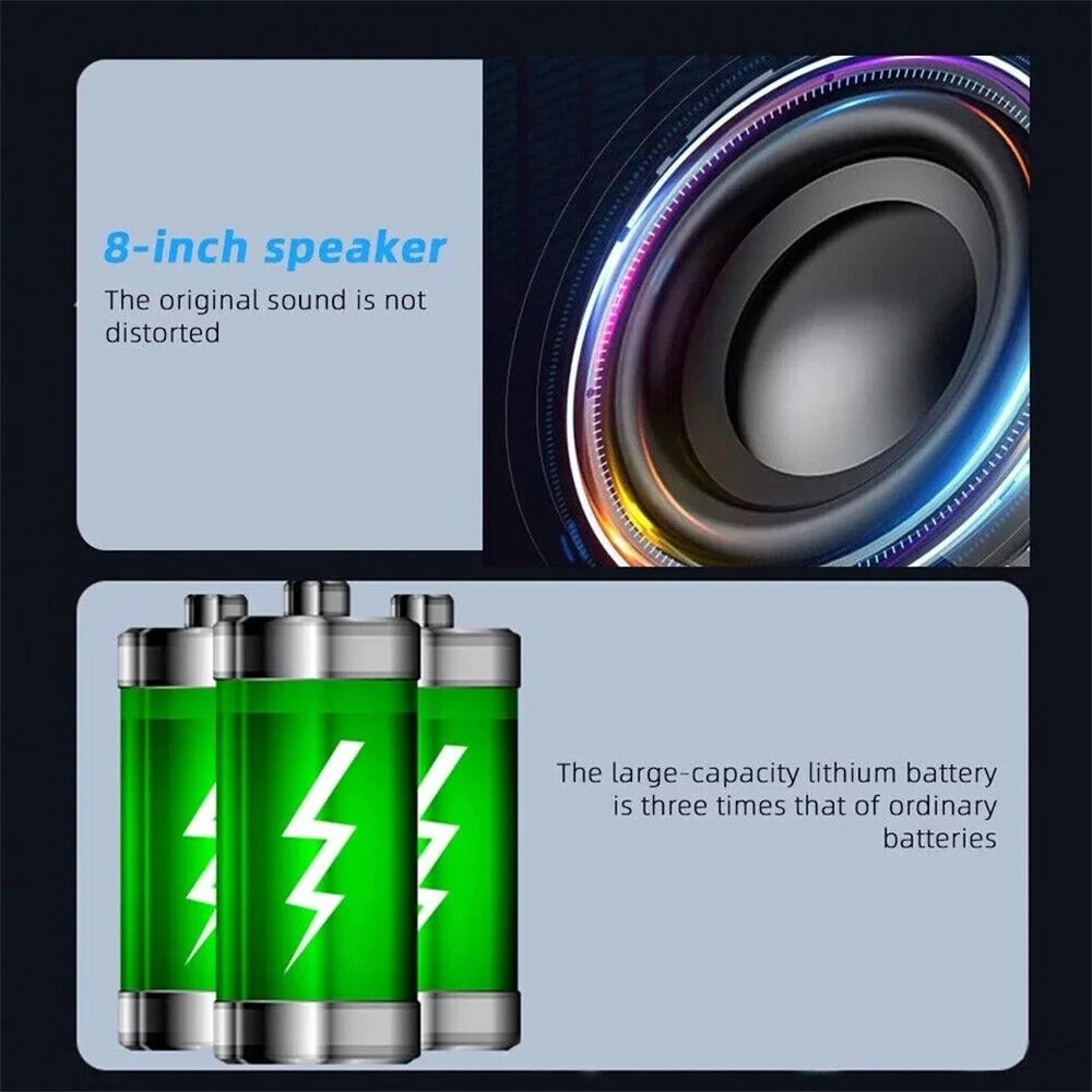 1100W Portable Bluetooth Party Speaker 8' Subwoofer W/Stand Sound System DJ Karaoke RGB Light Rechargeable Speaker with Mic