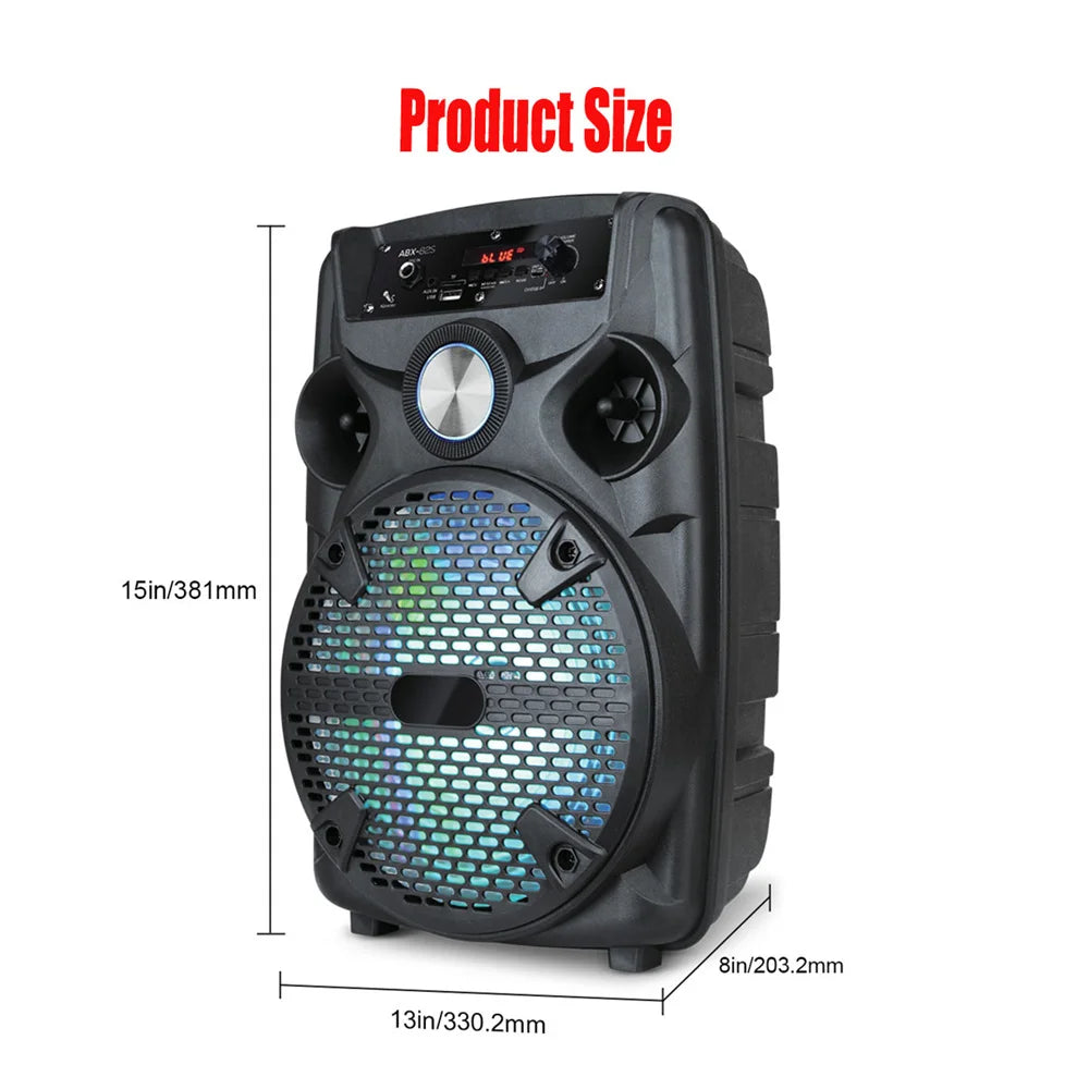 1100W Portable Bluetooth Party Speaker 8' Subwoofer W/Stand Sound System DJ Karaoke RGB Light Rechargeable Speaker with Mic