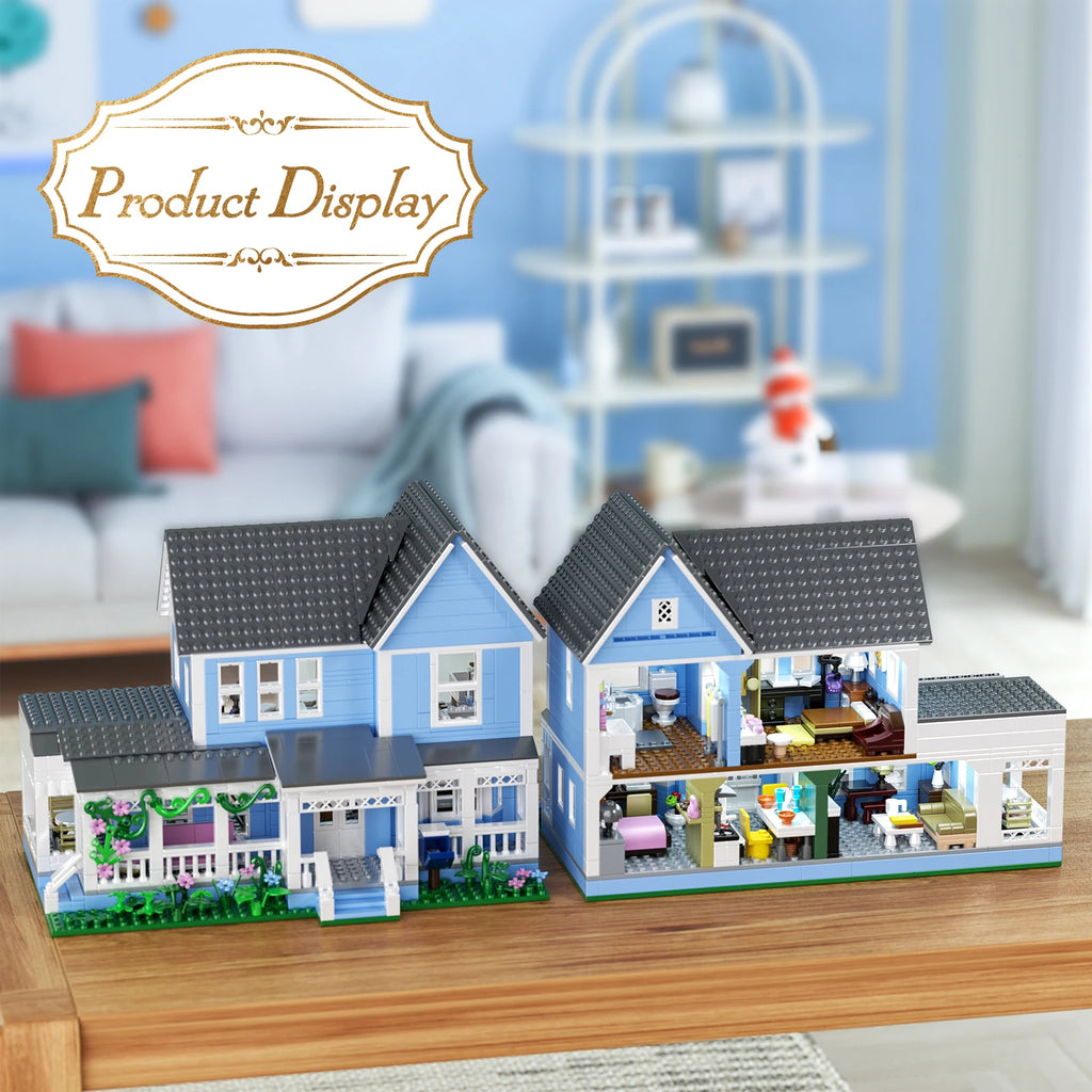 Lorelai Girls House Building Blocks Sets Blue Palace Home Decor Desktop Ornament Architecture Room Decoration Teens Adults Gifts