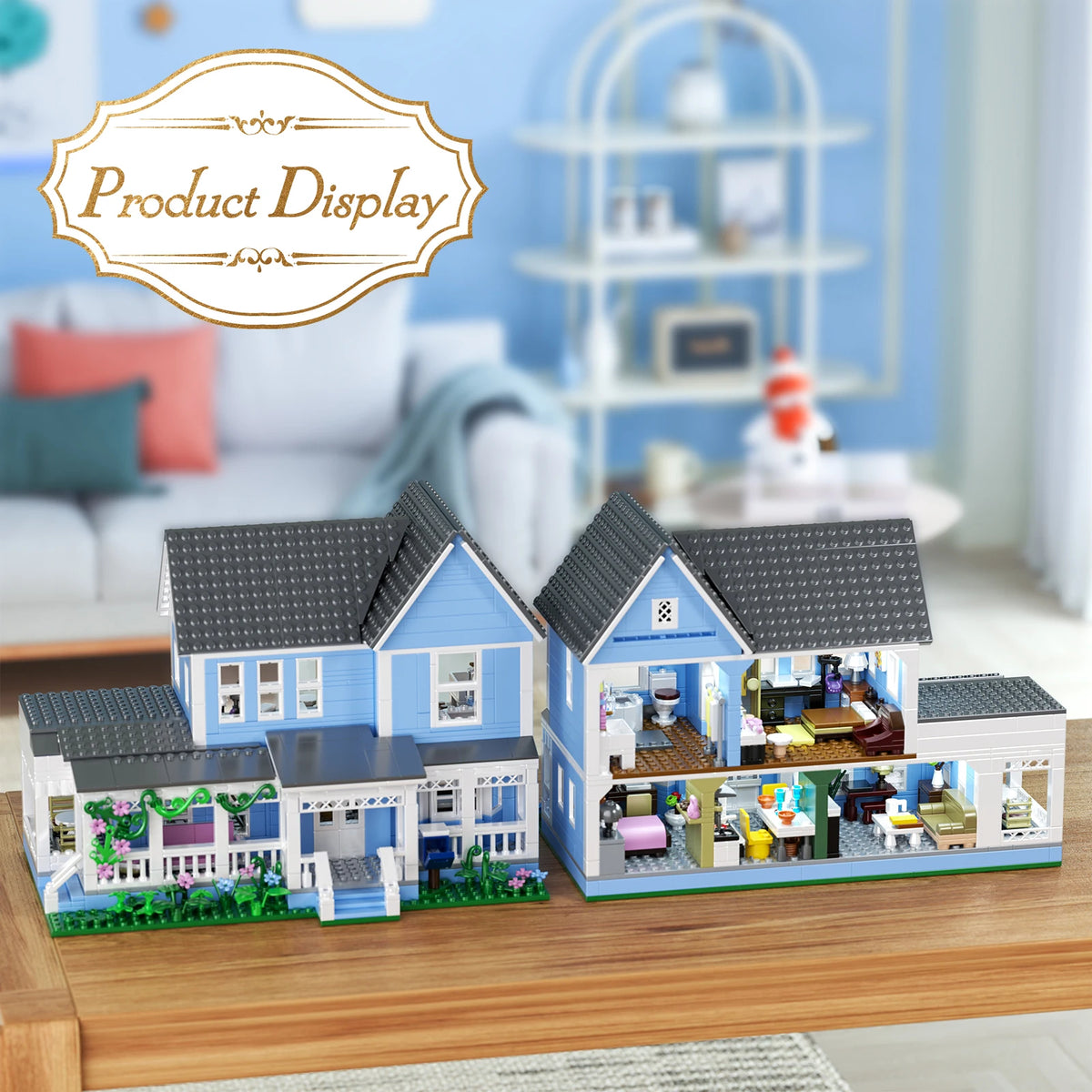 Lorelai Girls House Building Blocks Sets Blue Palace Home Decor Desktop Ornament Architecture Room Decoration Teens Adults Gifts
