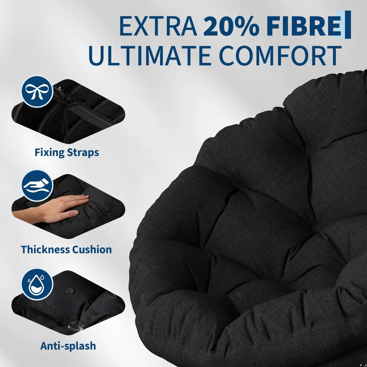 Oversized 40'' Papasan Chair, Ergonomic Wicker Swivel Chair With Thick Cushion & Steel Frame For Adults, Living Room