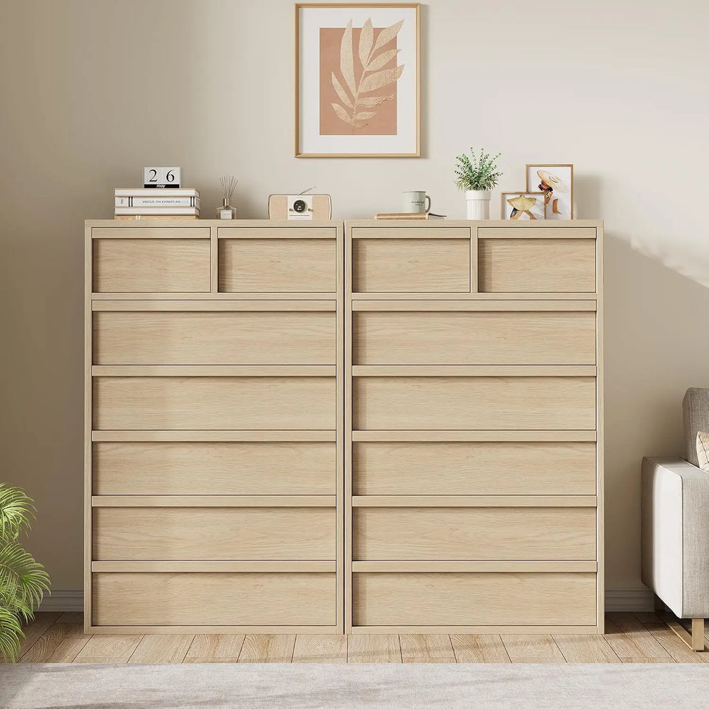 Natural Wood 7-Drawer Dresser, Vertical Storage Cabinet Sturdy PB board, anti-tip safety kit. Space-saving storage, for bedroom, living room, entrance, children's room