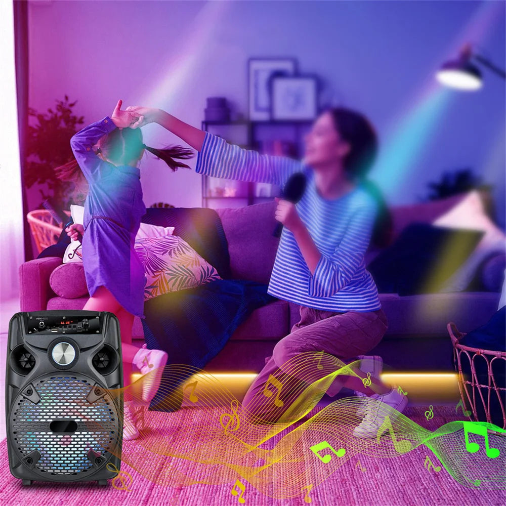 1100W Portable Bluetooth Party Speaker 8' Subwoofer W/Stand Sound System DJ Karaoke RGB Light Rechargeable Speaker with Mic