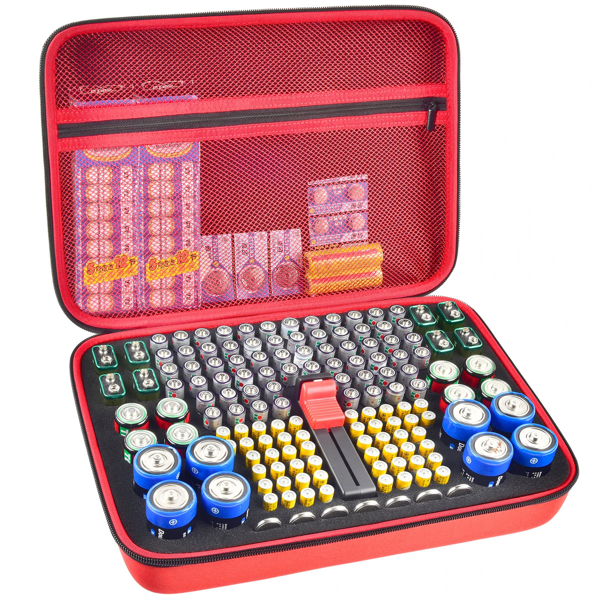 Battery Organizer Case With Tester Holds 150+ AA AAA 9V C D Lithium Button Batteries Hard Shell For Home Garage Batteries