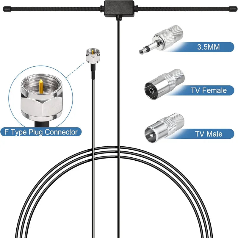 FM Radio Antenna FM F-Head Sheep Horn Antenna for Car FM TV Radio Station 75 ohms F Female Head to TV3.5 Mono