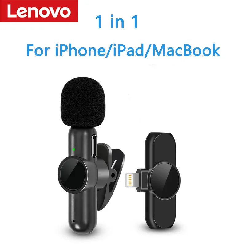 Lenovo 2.4G Wireless Lavalier Microphone Noise Cancelling Audio Video Recording for IPhone/iPad/Android/Samsung Live GameMic
