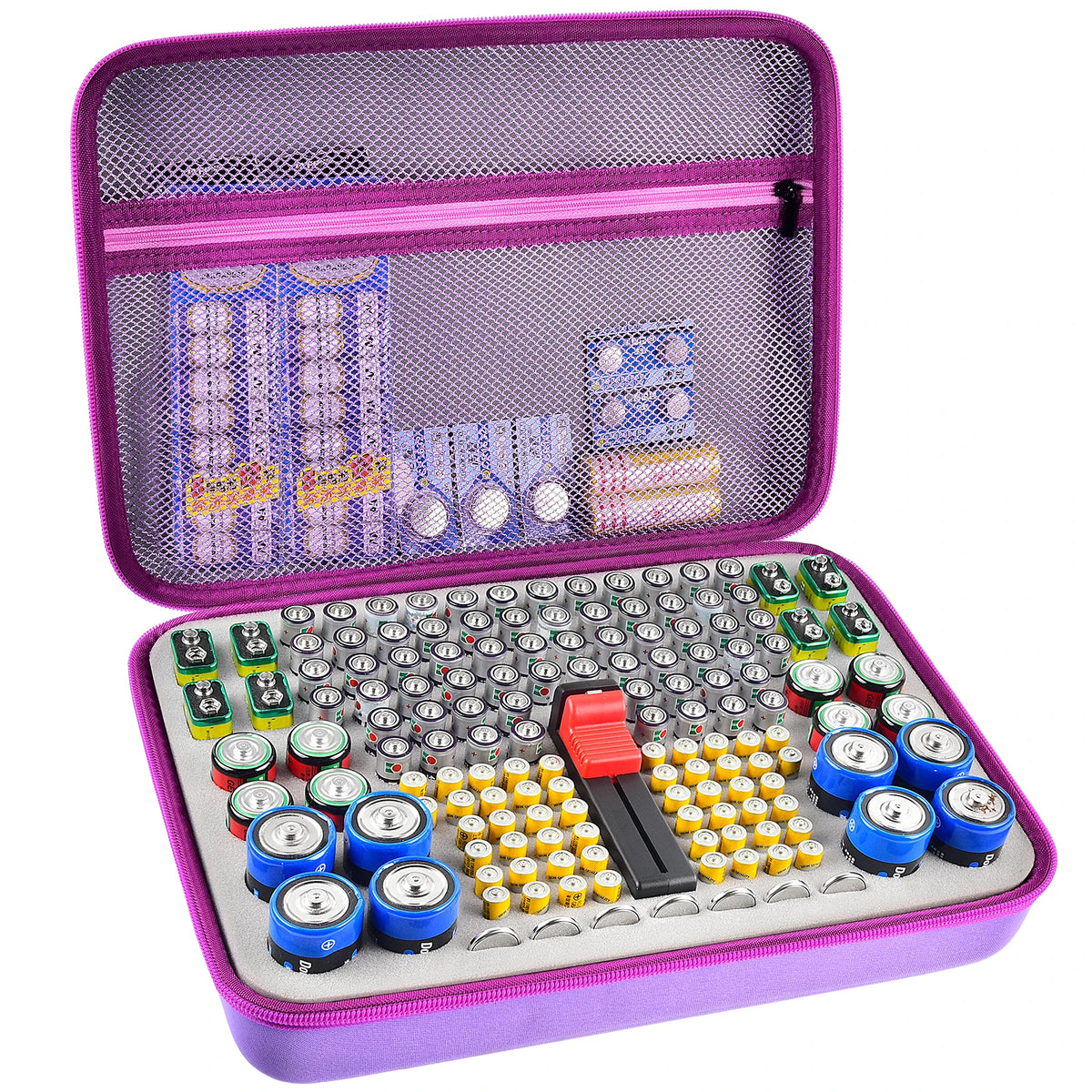 Battery Organizer Case With Tester Holds 150+ AA AAA 9V C D Lithium Button Batteries Hard Shell For Home Garage Batteries