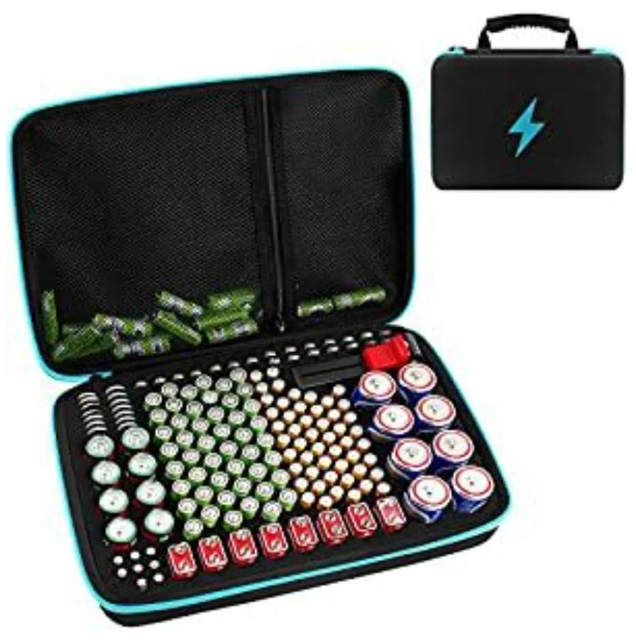 Battery Organizer Case With Tester Holds 150+ AA AAA 9V C D Lithium Button Batteries Hard Shell For Home Garage Batteries