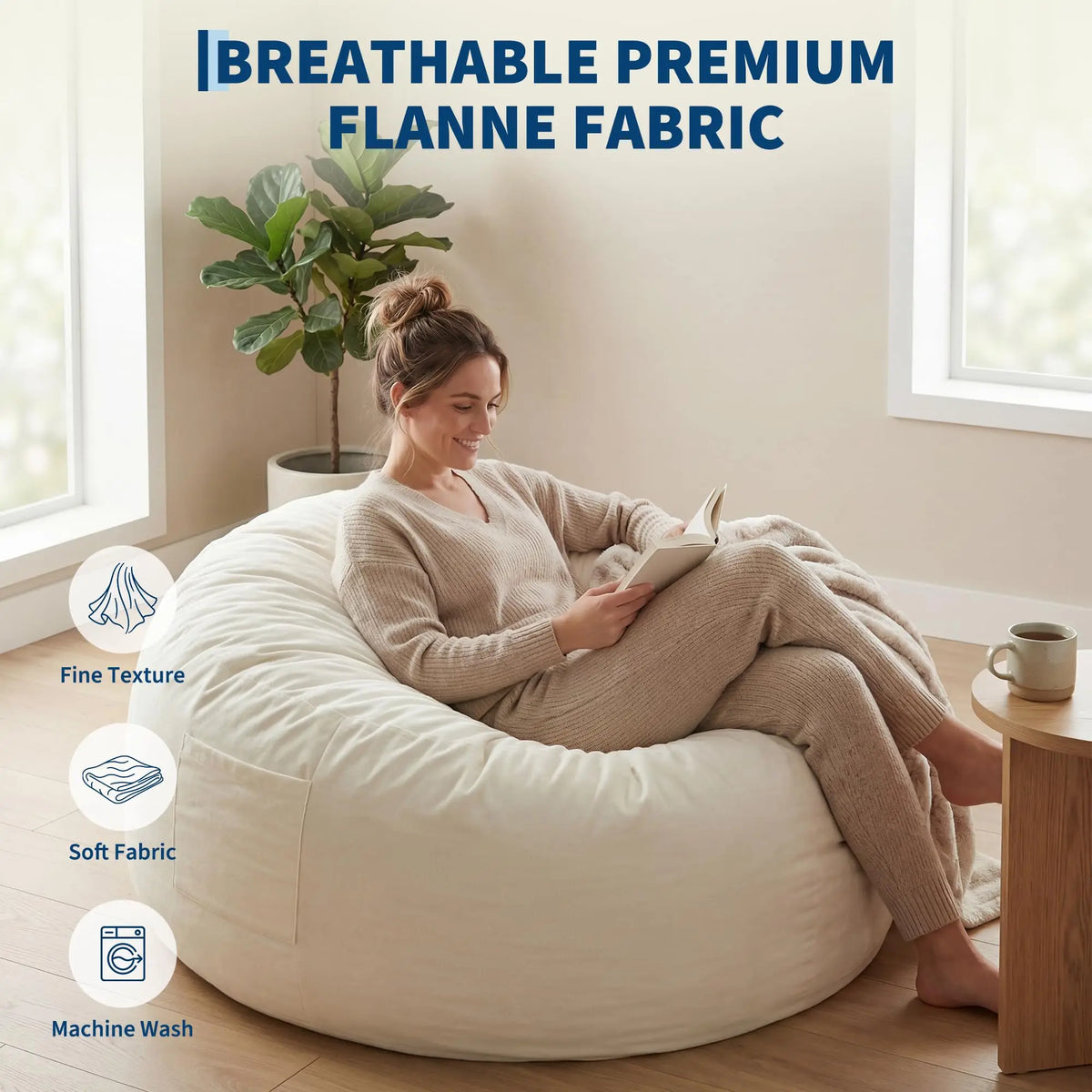 Large Adult Bean Bag Chair, 4 In 1 Convertible Bean Bag Bed, Memory Foam Floor Sofa, Flannel Cover With Inner Liner For Home