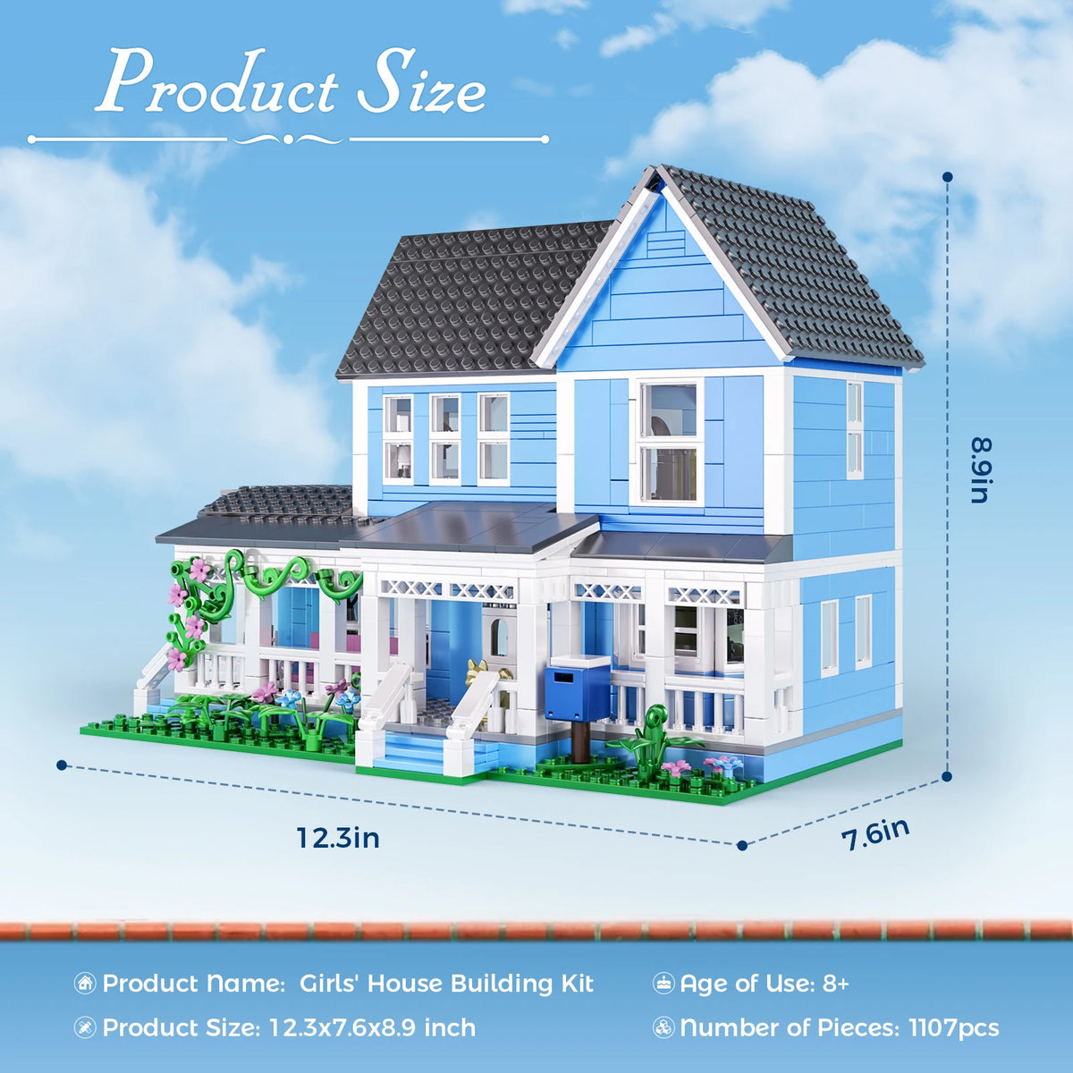 Lorelai Girls House Building Blocks Sets Blue Palace Home Decor Desktop Ornament Architecture Room Decoration Teens Adults Gifts