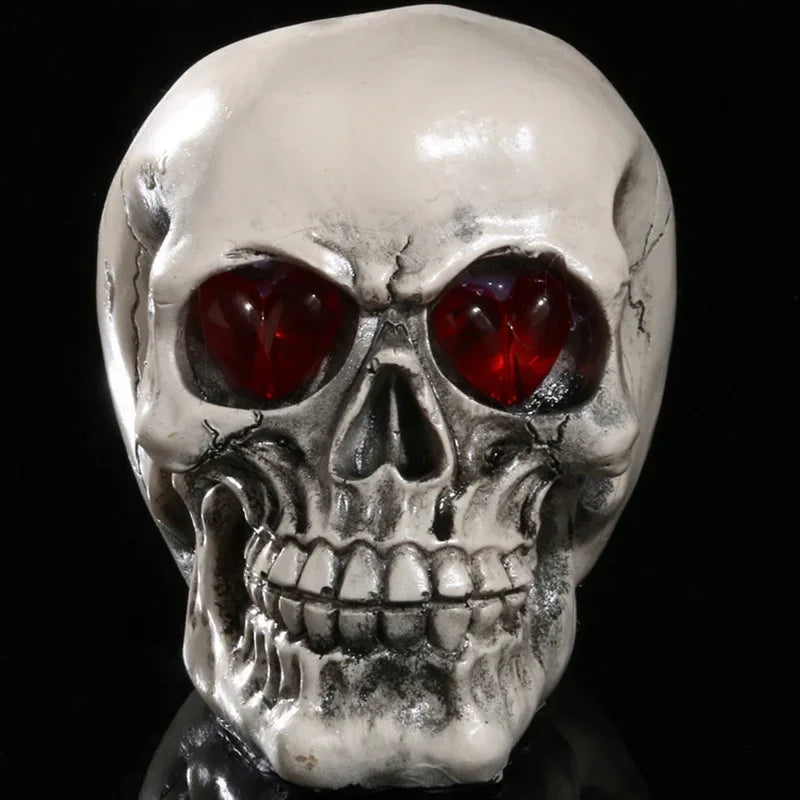 Handmade LED Eyes Resin Skull Skeleton Head Statues Demon Skull Figurines Sculpture Home Decoration Craft Halloween Decor Gift