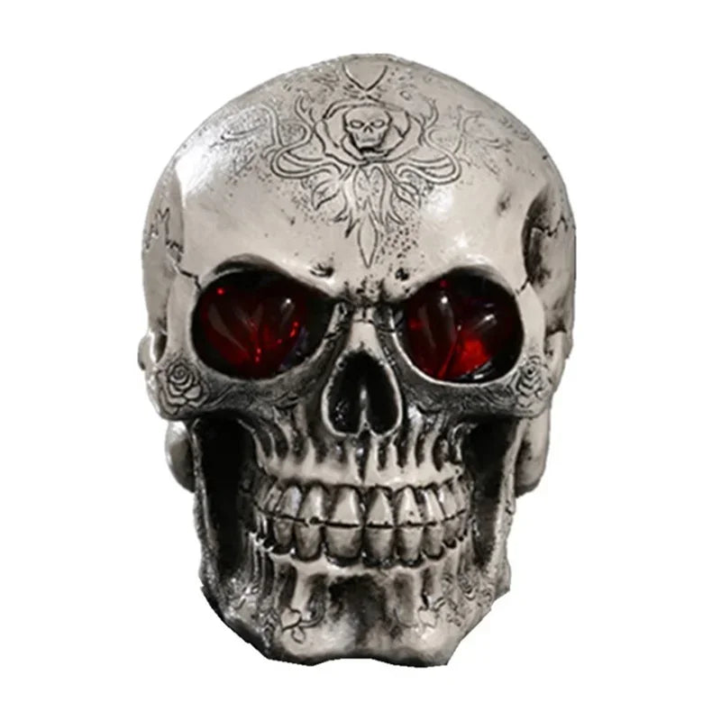 Handmade LED Eyes Resin Skull Skeleton Head Statues Demon Skull Figurines Sculpture Home Decoration Craft Halloween Decor Gift
