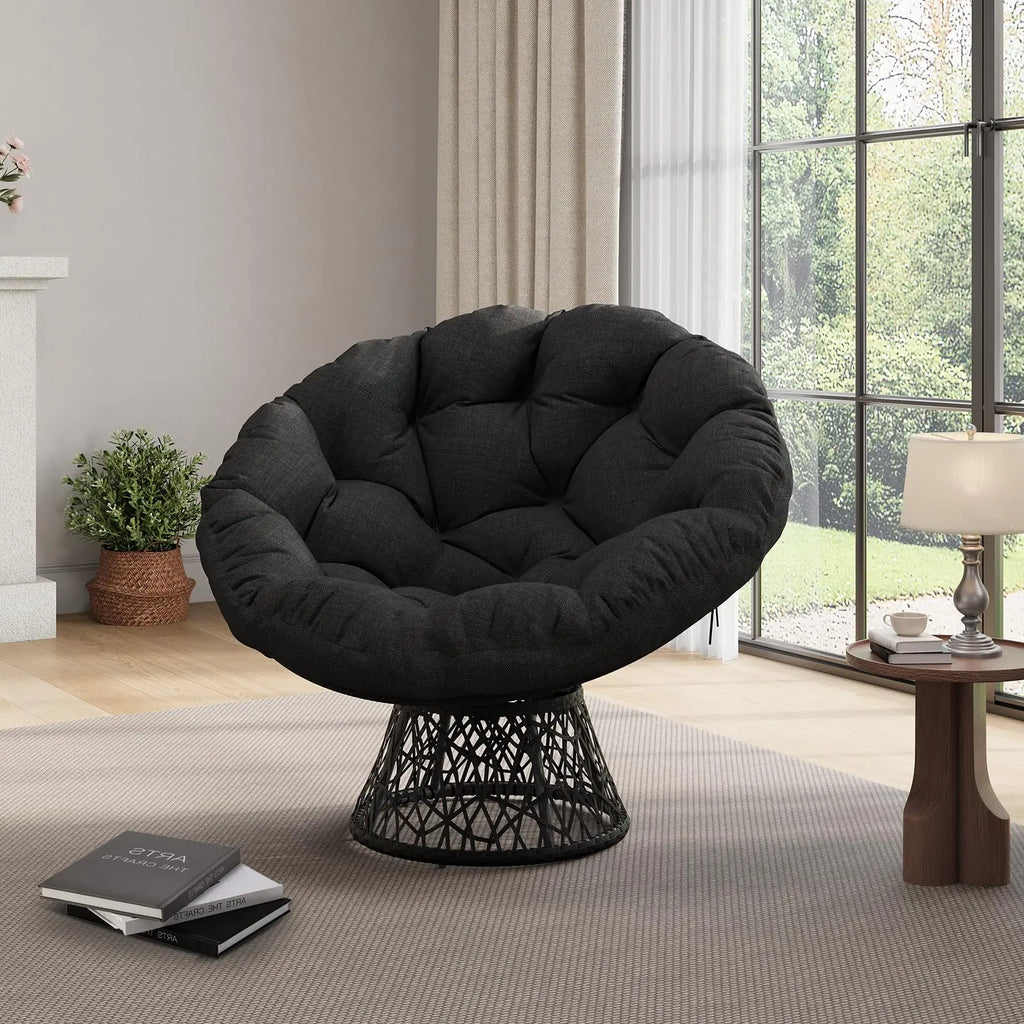 Oversized 40'' Papasan Chair, Ergonomic Wicker Swivel Chair With Thick Cushion & Steel Frame For Adults, Living Room