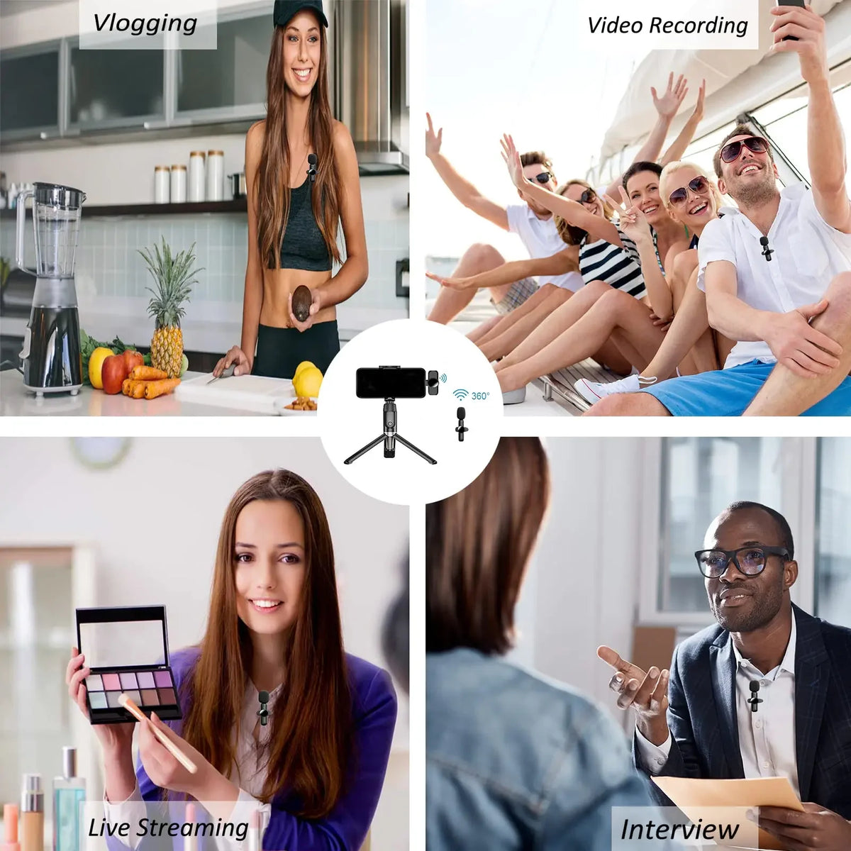 Lenovo 2.4G Wireless Lavalier Microphone Noise Cancelling Audio Video Recording for IPhone/iPad/Android/Samsung Live GameMic