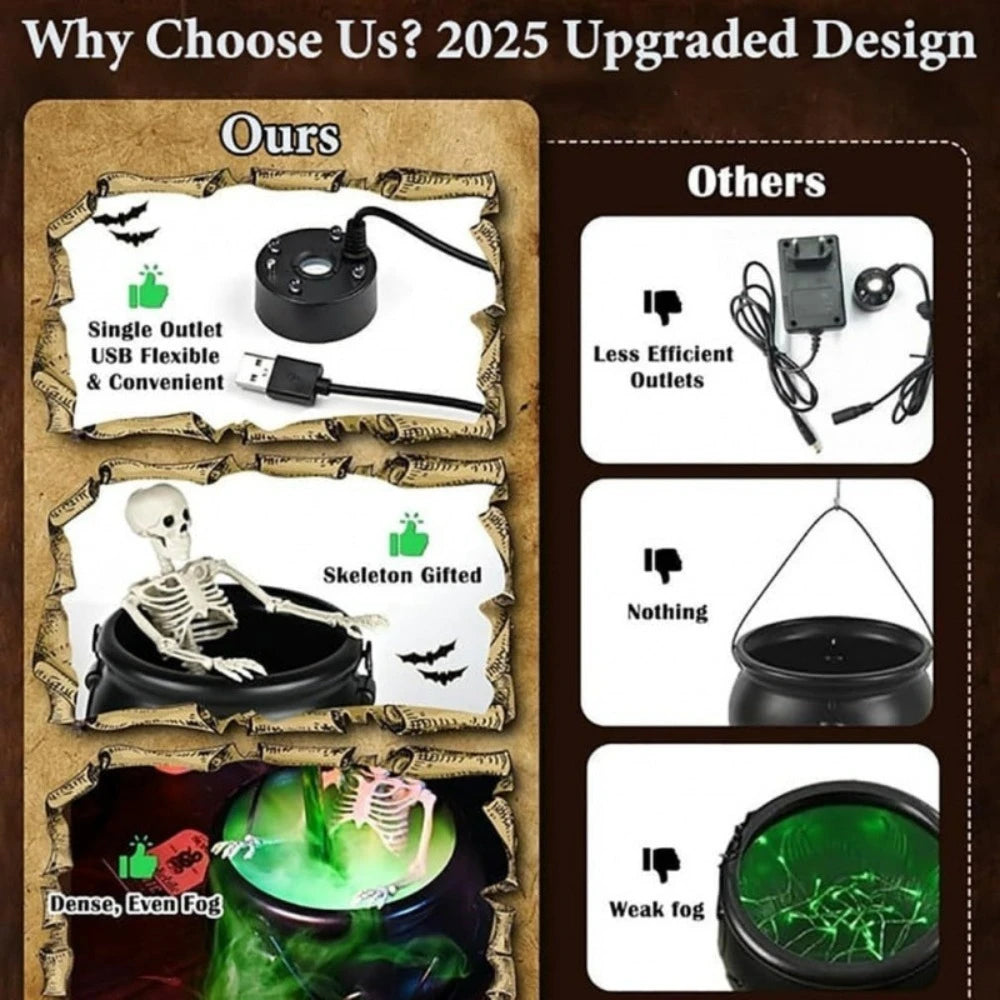 Party Decorations Home Decor Witch Cauldron Fog Machine With Floating Bottle Skull LED Light Halloween Prop Spooky Witchcraft