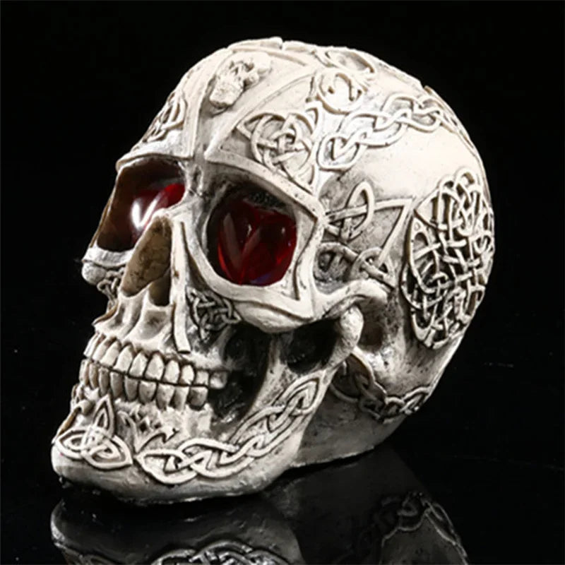 Handmade LED Eyes Resin Skull Skeleton Head Statues Demon Skull Figurines Sculpture Home Decoration Craft Halloween Decor Gift