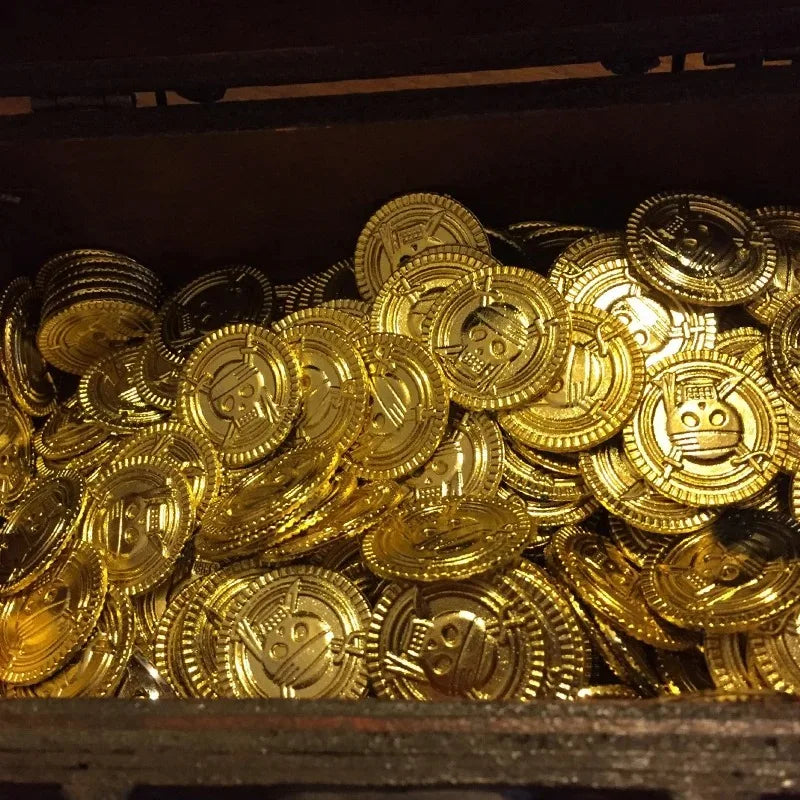 50Pcs Pirate Gold Coins Plastic Fake Treasure Coins Props Halloween Decor Kids Birthday Party Favor Game Treasure Supplies