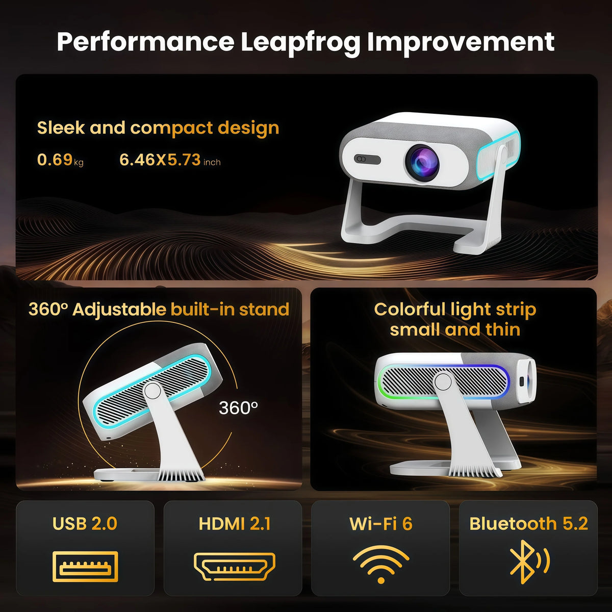 AOC Android 14 Projector 300ANSI Auto Focus Keystone WiFi 6 BT5.2 Portable Mini Beamer 1080P Support 4K Home Cinema Proyector
