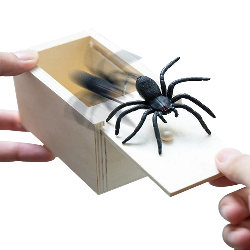 2026 Fashion Trick Spider Funny Scare Box Prank Trick Friend Office Toys Wooden Hidden Box Prank Wooden Scare Box Fun Game