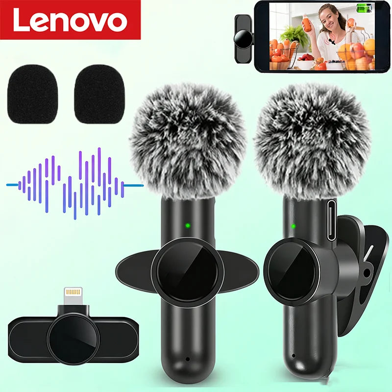 Lenovo 2.4G Wireless Lavalier Microphone Noise Cancelling Audio Video Recording for IPhone/iPad/Android/Samsung Live GameMic