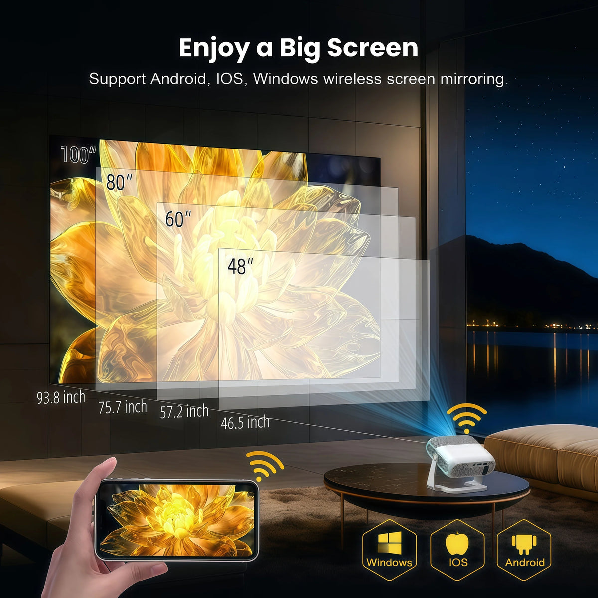 AOC Android 14 Projector 300ANSI Auto Focus Keystone WiFi 6 BT5.2 Portable Mini Beamer 1080P Support 4K Home Cinema Proyector