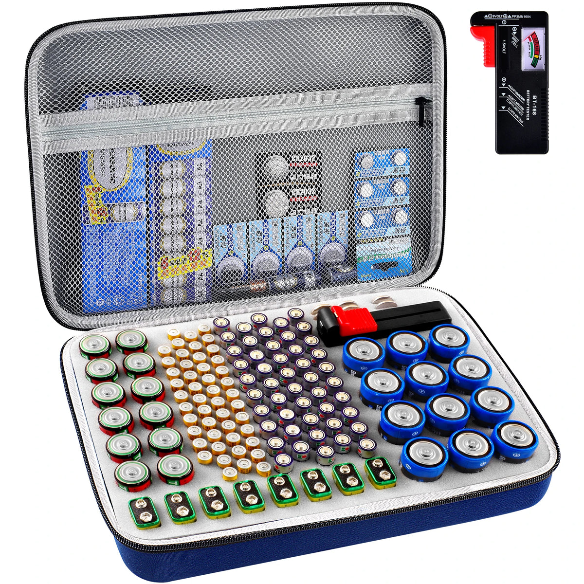 Battery Organizer Case With Tester Holds 150+ AA AAA 9V C D Lithium Button Batteries Hard Shell For Home Garage Batteries