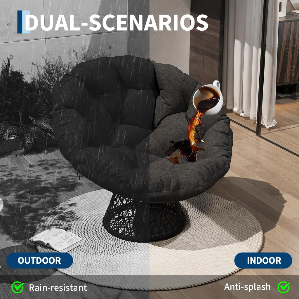 Oversized 40'' Papasan Chair, Ergonomic Wicker Swivel Chair With Thick Cushion & Steel Frame For Adults, Living Room