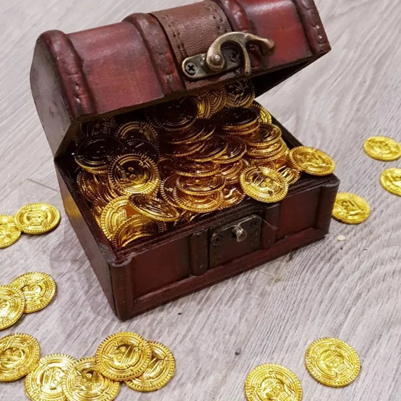 50Pcs Pirate Gold Coins Plastic Fake Treasure Coins Props Halloween Decor Kids Birthday Party Favor Game Treasure Supplies