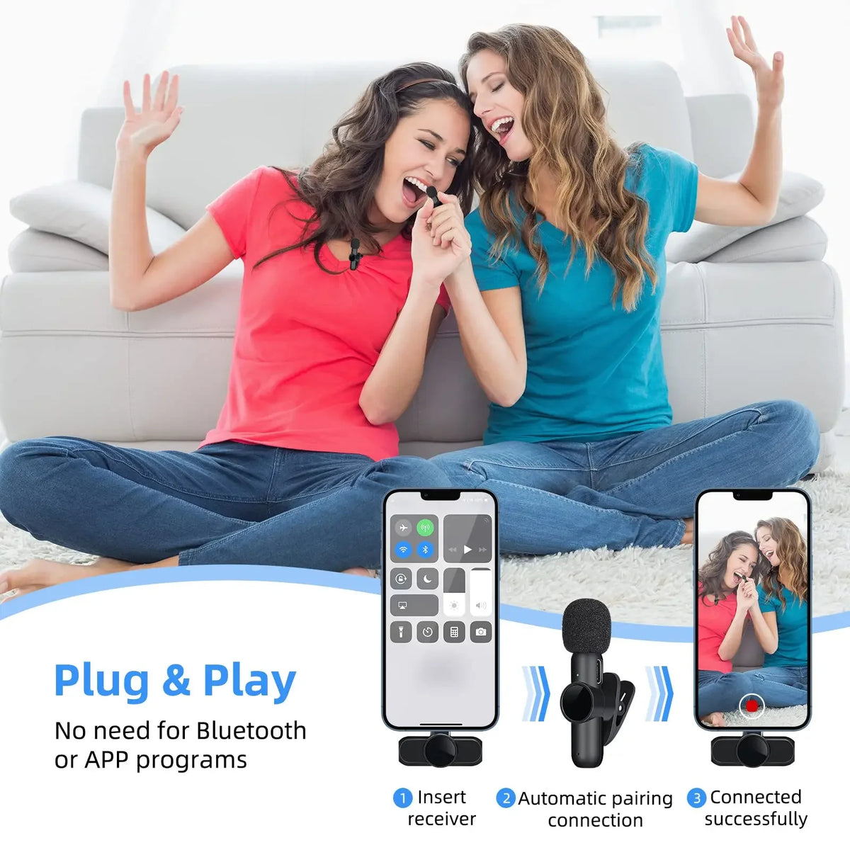 Lenovo 2.4G Wireless Lavalier Microphone Noise Cancelling Audio Video Recording for IPhone/iPad/Android/Samsung Live GameMic