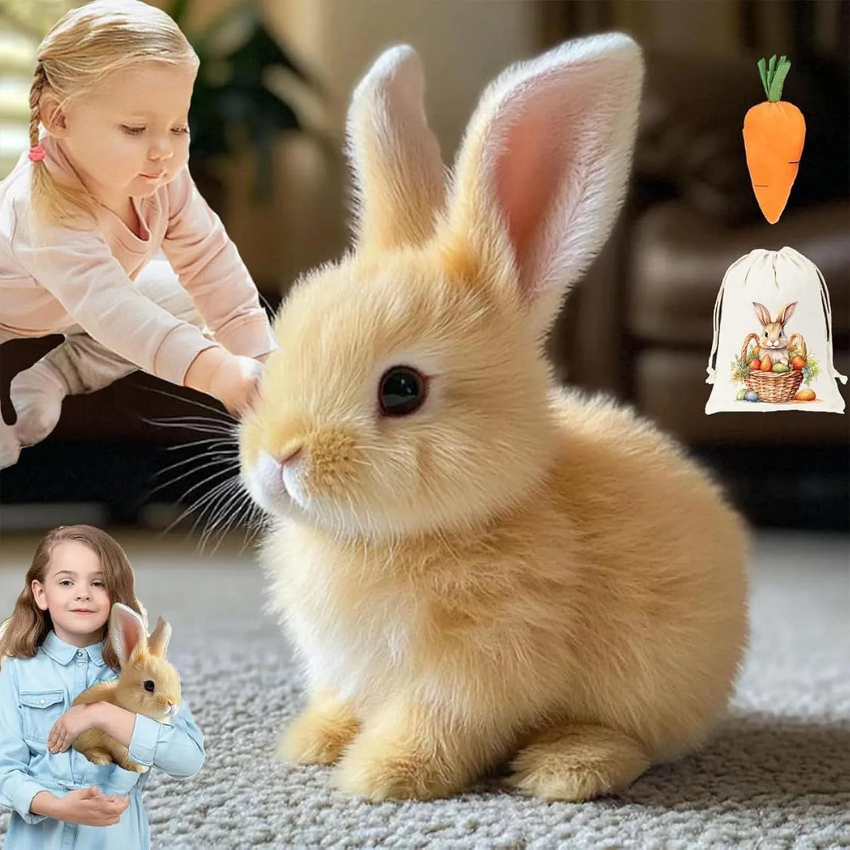 Electric Simulation Rabbit Plush Toy Walking Barking Moving Mouth Realistic Pet Bunny Stuffed Doll Cute Interactive Animal Toy
