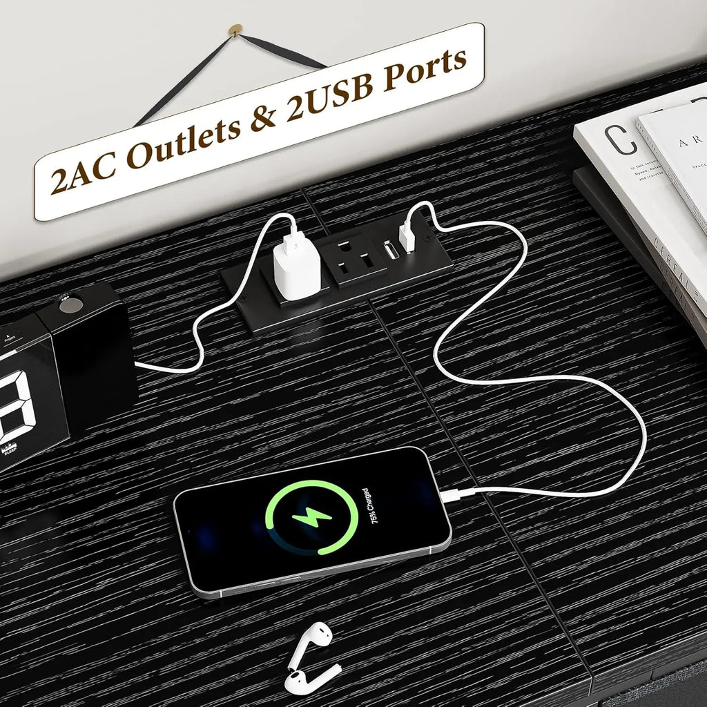 14 Drawer Dresser 63 in Black Fabric Dresser TV Stand with Power Outlet for 65 70 75 in TV Long Entertainment Center for Bedroom