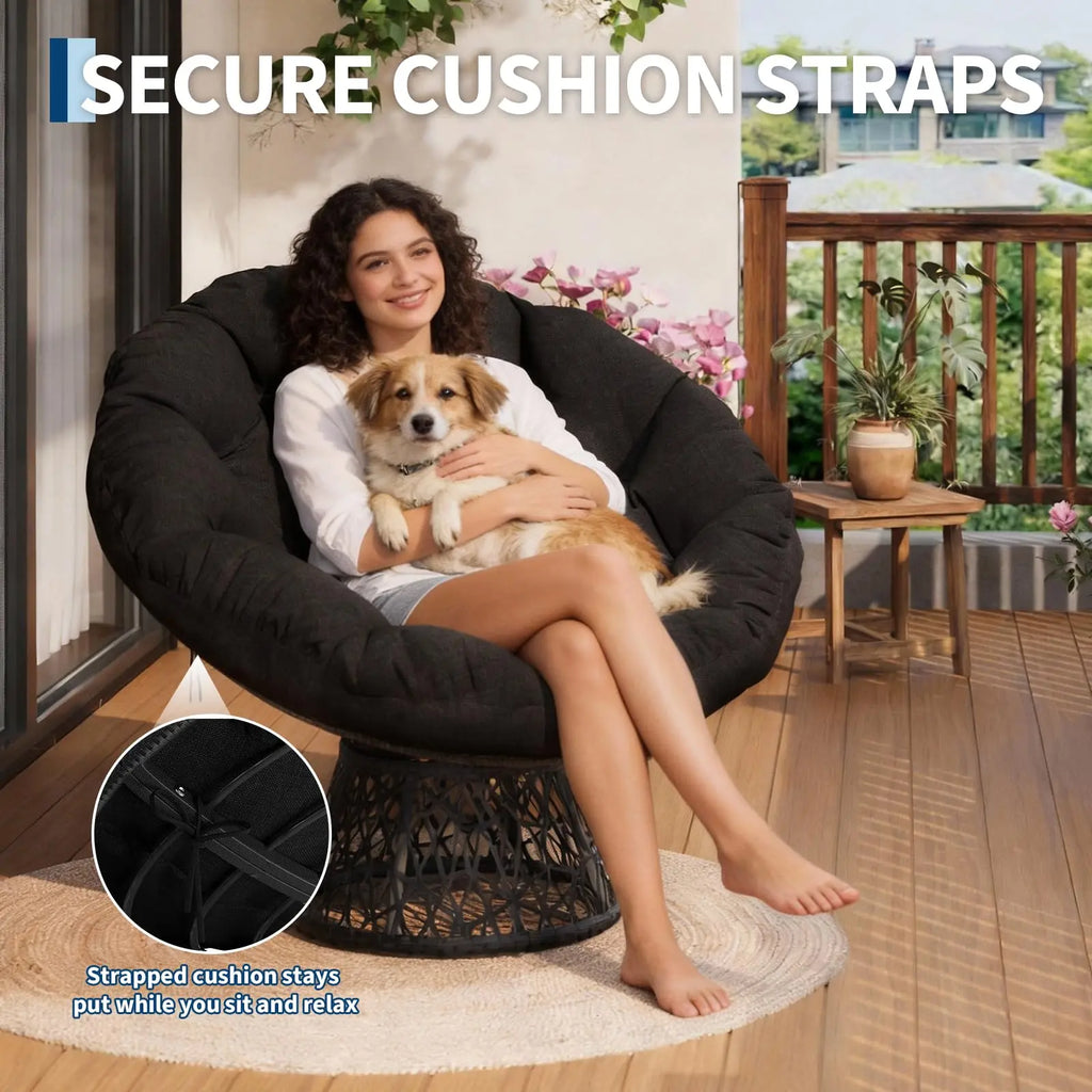Oversized 40'' Papasan Chair, Ergonomic Wicker Swivel Chair With Thick Cushion & Steel Frame For Adults, Living Room