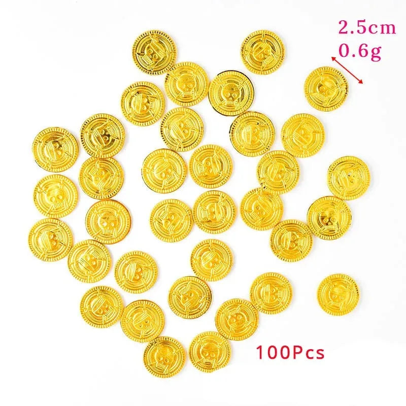50Pcs Pirate Gold Coins Plastic Fake Treasure Coins Props Halloween Decor Kids Birthday Party Favor Game Treasure Supplies