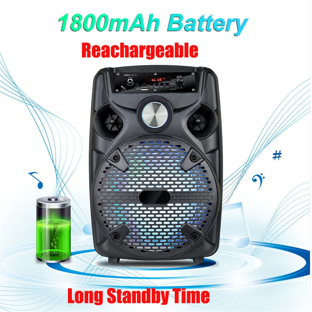 1100W Portable Bluetooth Party Speaker 8' Subwoofer W/Stand Sound System DJ Karaoke RGB Light Rechargeable Speaker with Mic