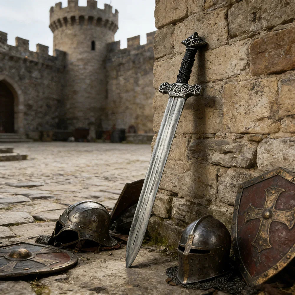 60cm Medieval Knight Sword Retro Cosplay Halloween Props Renaissance Warrior Handy Plastic Arms For Collection