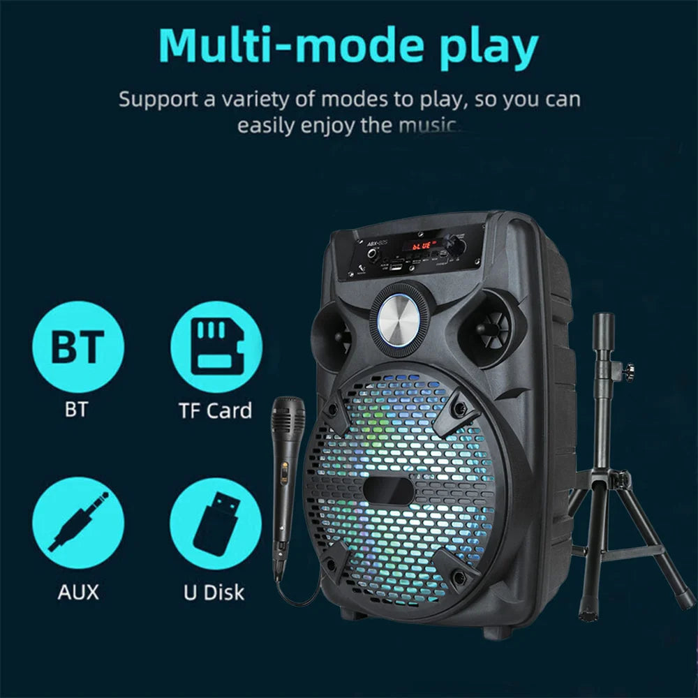 1100W Portable Bluetooth Party Speaker 8' Subwoofer W/Stand Sound System DJ Karaoke RGB Light Rechargeable Speaker with Mic