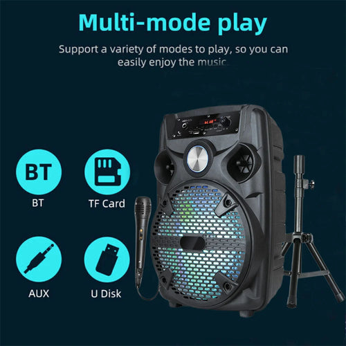 1100W Portable Bluetooth Party Speaker 8' Subwoofer W/Stand Sound System DJ Karaoke RGB Light Rechargeable Speaker with Mic