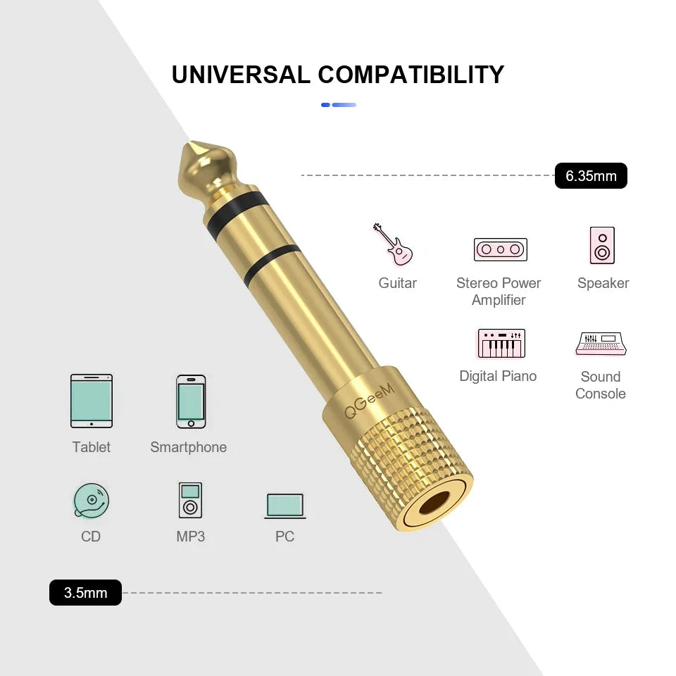 QGeeM Jack 6.5 6.35mm Male Plug to 3.5mm Female Connector Headphone Amplifier Audio Adapter Microphone AUX 6.3 3.5mm Converter