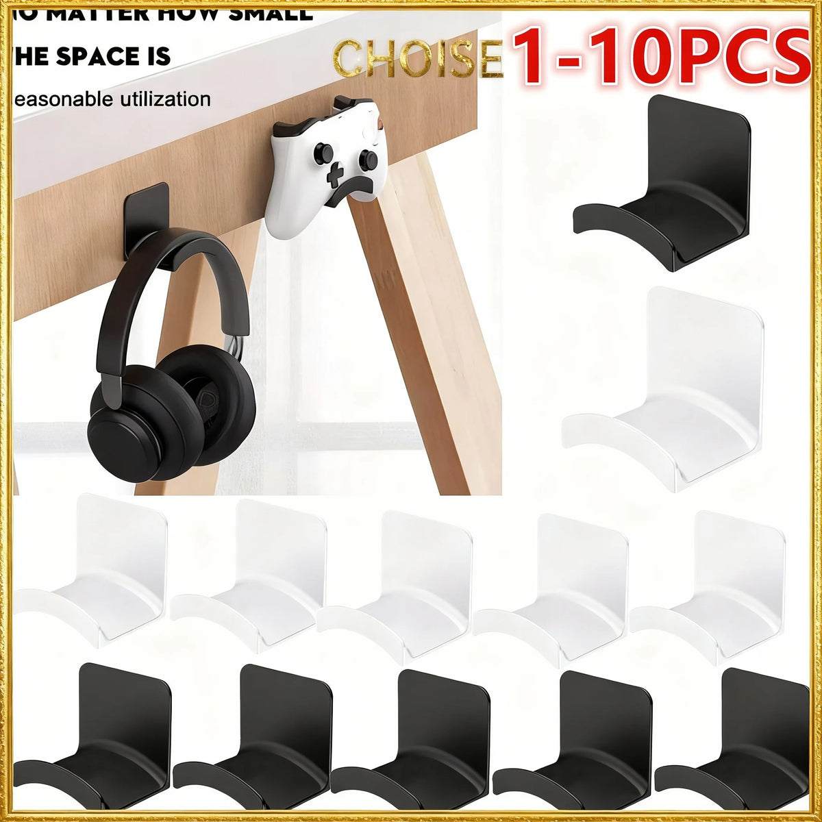 1-10PCS Wall Mount Headphone Stand Adhesive Headphone Holder Under Desk Headset Rack Holder Support For Gaming Earphone Bracket