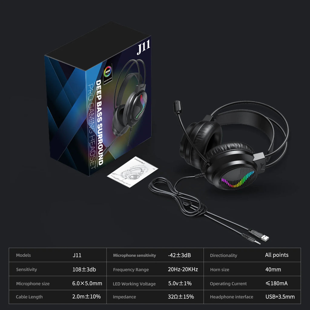 Acinaci J11  Gaming Headset for PS4 PC Xbox One PS5 Switch via 3.5mm Audio Jack, with Mic, LED Light
