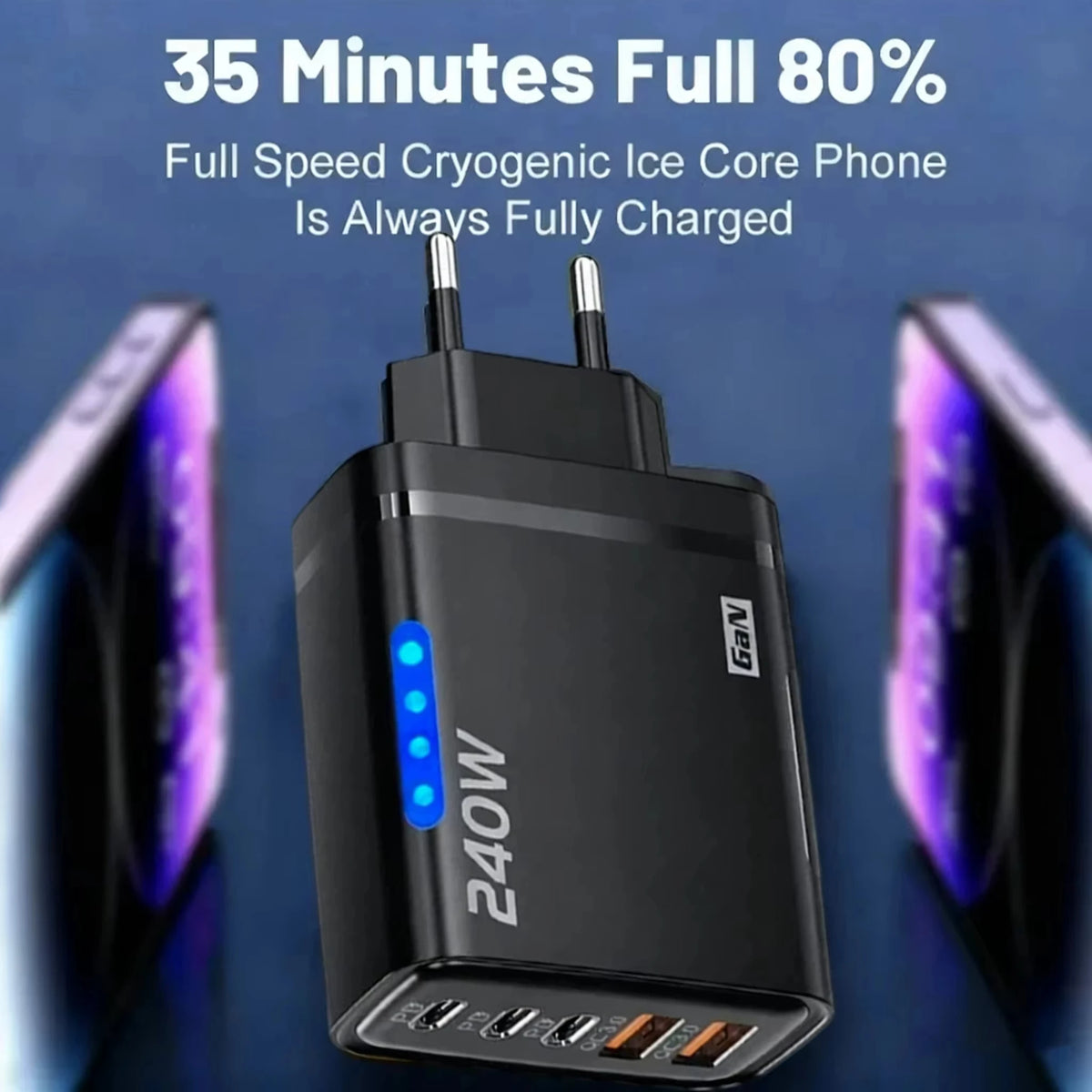New 5 in 1 GaN Charger For IPhone 16 15pro Desktop Laptop Samsung 240W Fast Charging Adapter 120w Type To TypeC Cable Charger