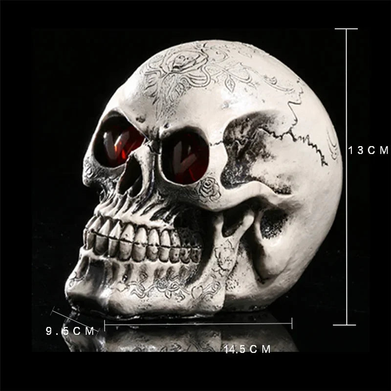 Handmade LED Eyes Resin Skull Skeleton Head Statues Demon Skull Figurines Sculpture Home Decoration Craft Halloween Decor Gift