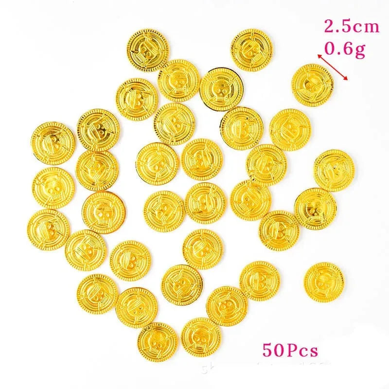 50Pcs Pirate Gold Coins Plastic Fake Treasure Coins Props Halloween Decor Kids Birthday Party Favor Game Treasure Supplies